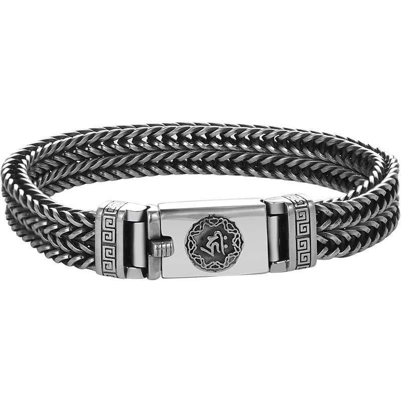 Armband mit Buddha-Steinen „Om Mani Padme Hum“ im Zopf-Stil