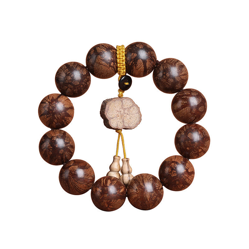 Pulsera de paz interior de madera de flor de ciruelo con piedras de Buda