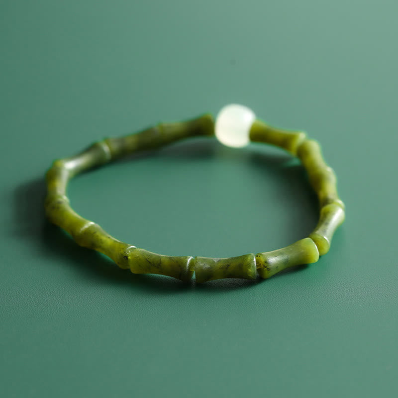Pulsera de la suerte y la abundancia con diseño de jade y bambú verde y piedras de Buda