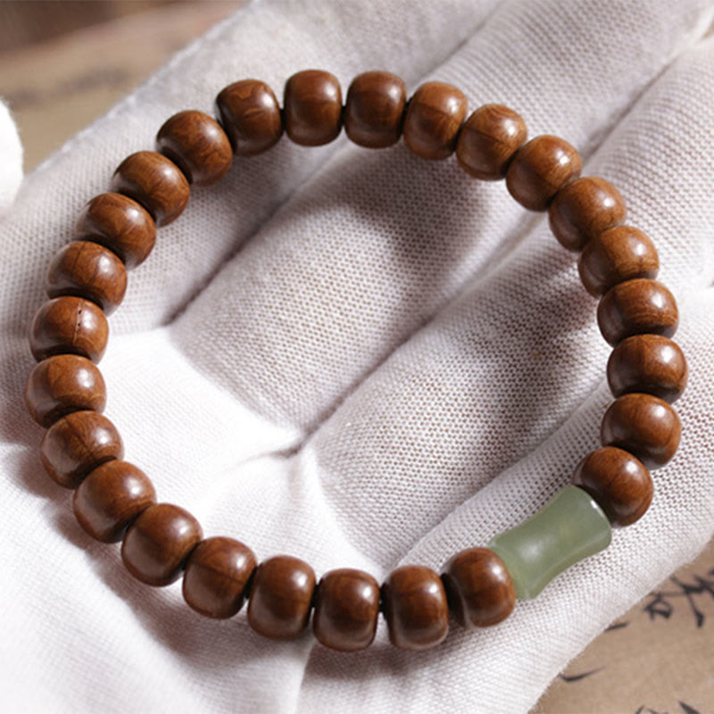 Pulsera de cuentas de bambú y jade hetian de madera de Abelia Biflora natural con piedras de Buda que alejan los malos espíritus