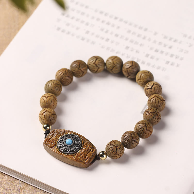 Buddha-Steine, grünes Sandelholz, Ebenholz, Sandelholz, Om Mani Padme Hum, beruhigendes Armband
