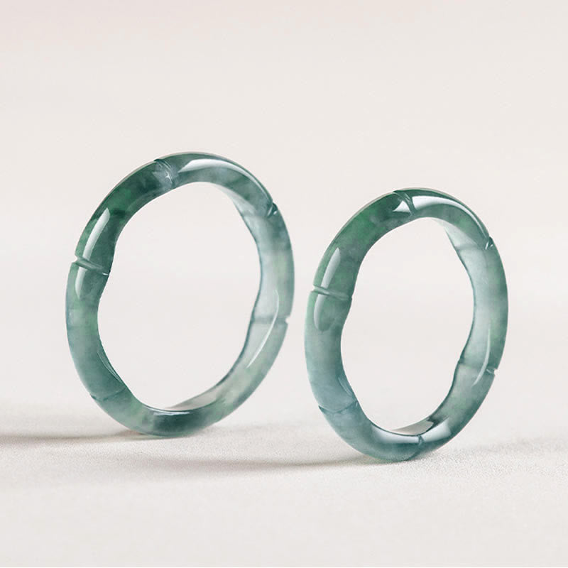 Buddha Stones Ring aus natürlichem Jade und Bambus für Wohlstand und Fülle