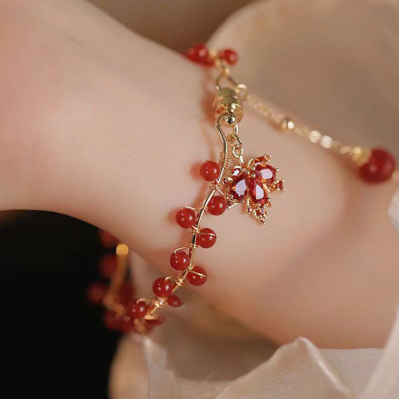 Buddha Stones Rotes Ahornblatt Glücksbringer Armband