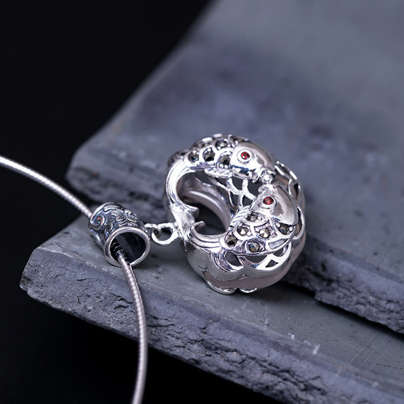 Collar con colgante de pez koi y candado de buenos deseos de calcedonia natural en plata de ley 925 con piedras de Buda