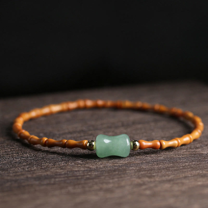 Pulsera de la suerte con diseño de bambú y aventurina verde hueso de oliva natural de Buddha Stones