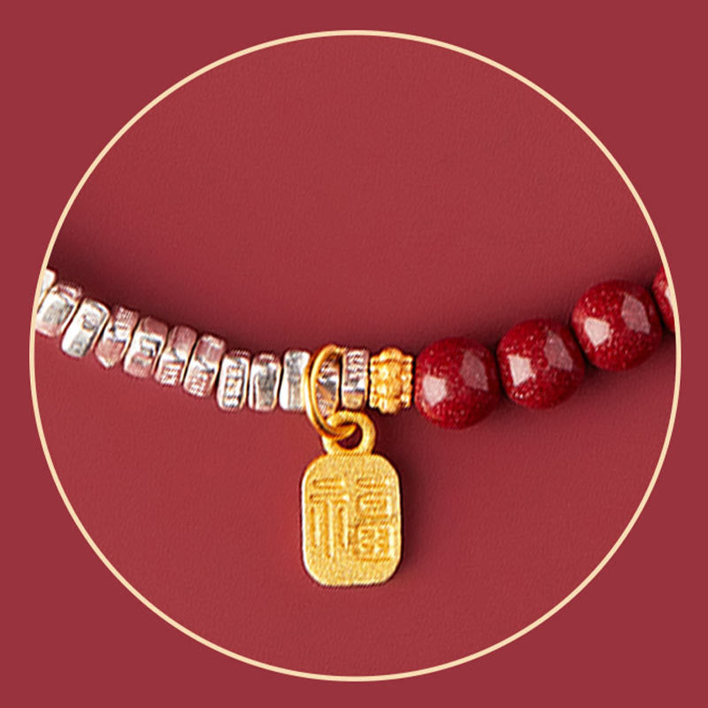 Buddha Stones 925 Sterling Silber Zinnober Fu Charakter Segen Armband