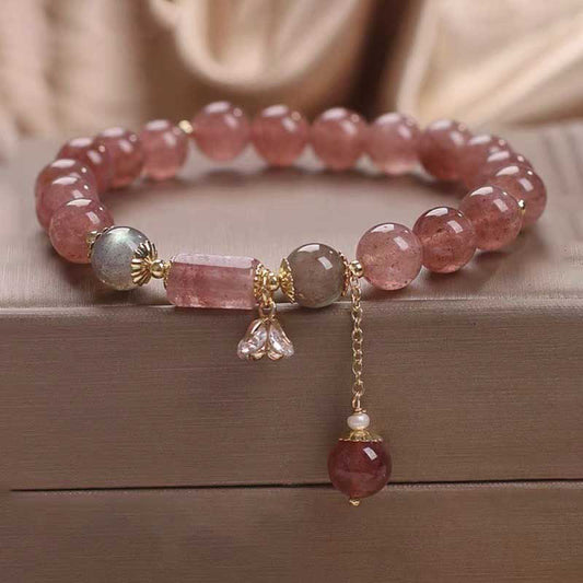 Pulsera con dije positivo de flor de circón y cuarzo fresa natural de Buddha Stones