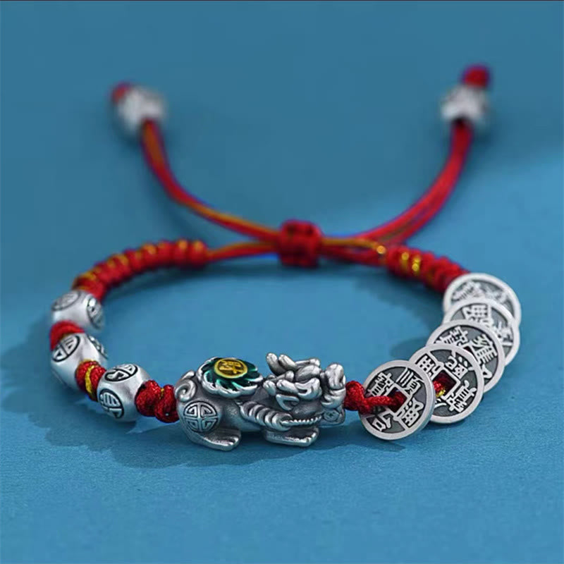 Pulsera Feng Shui con piedras de Buda y cinco monedas imperiales PiXiu para proteger la riqueza