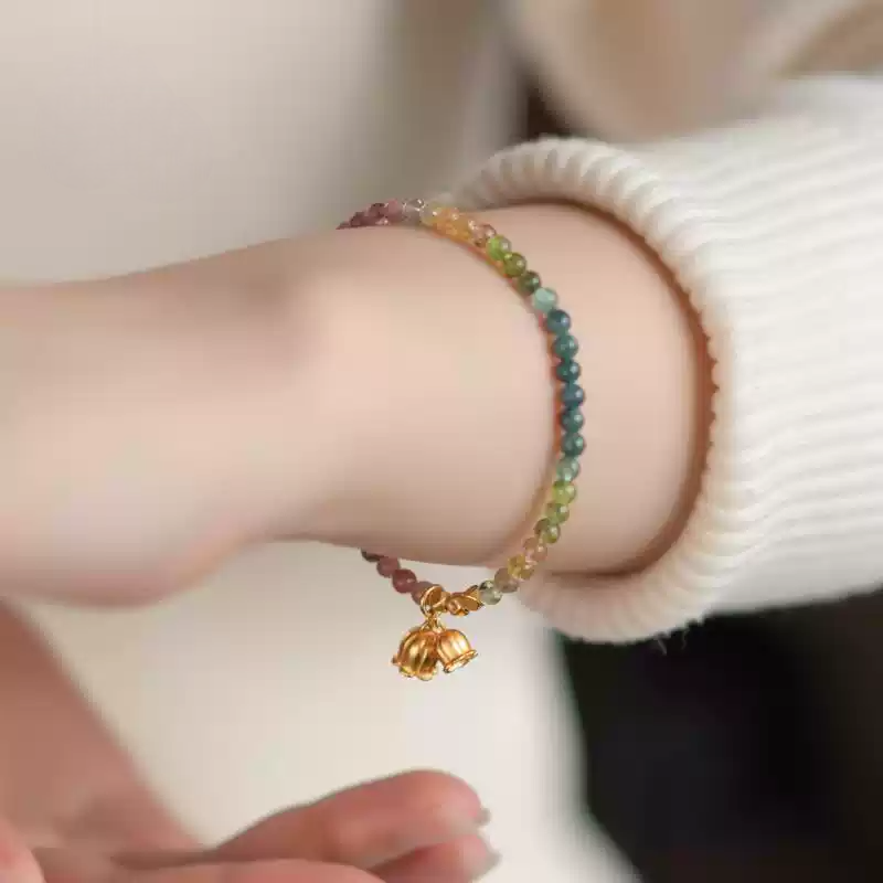 Natural Tourmaline Gradual Change Color Bracelet Thin Lily of The Valley Pendant S925 Silver-plated - Touch Bling