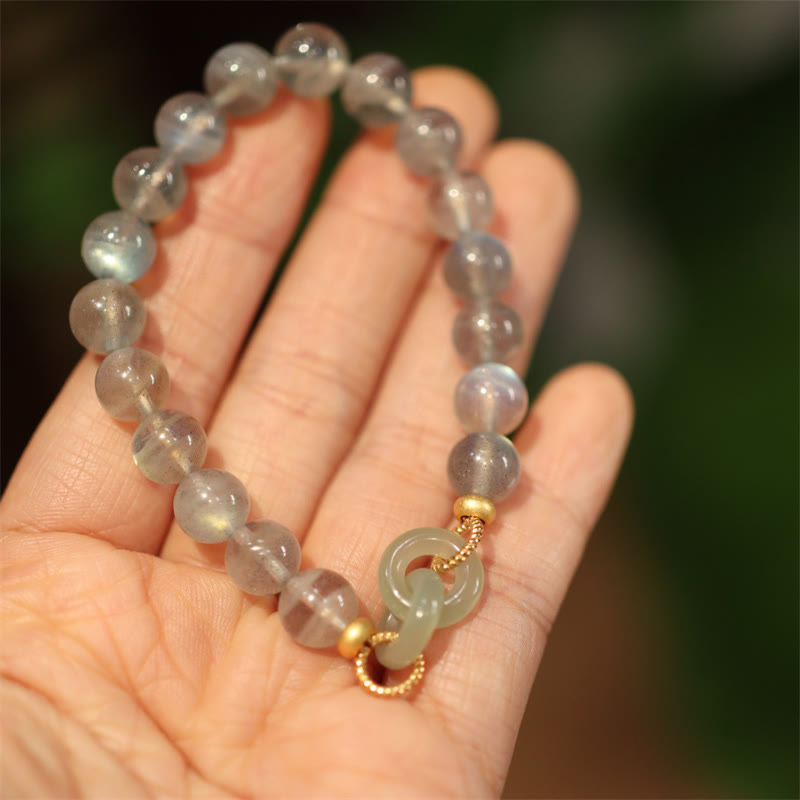 Buddha Stones Natural Moonstone Heitan Jade Peace Buckle Healing Bracelet