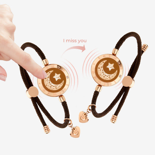 Moon&Star Touch Bracelets with Milan Rope (Brown+Brown) - Touch Bling