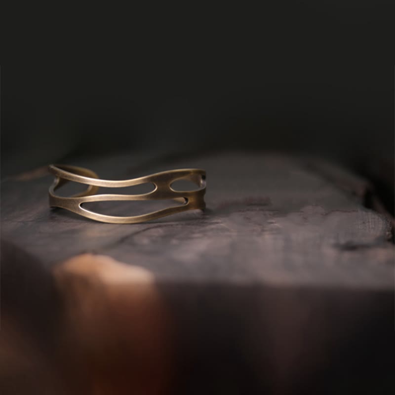 Brazalete ajustable de cobre y latón con piedras de Buda, estilo vintage, curvado y con símbolo de riqueza