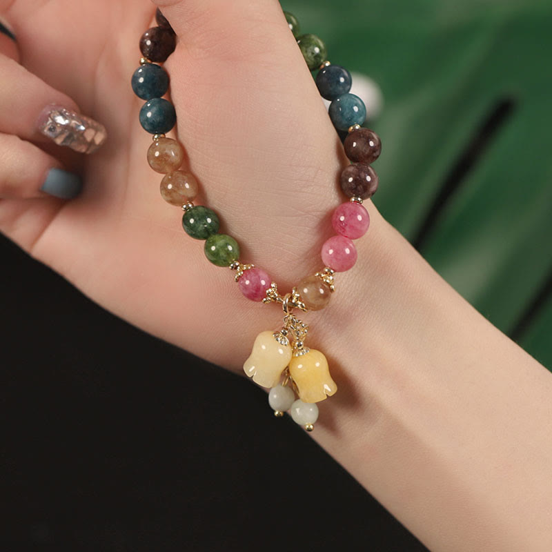 Pulsera de amor con cuentas de flor de turmalina natural y colorida de Buddha Stones