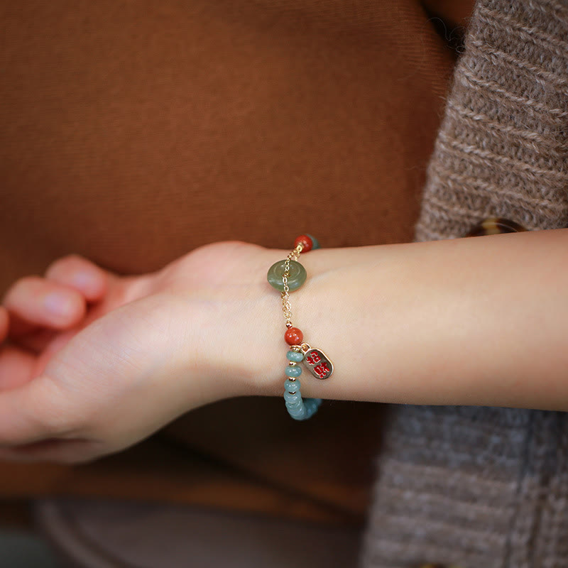 Buddha Stones Natürliche Hetian Jade Achat Frieden Schnalle Glück Glück Armband