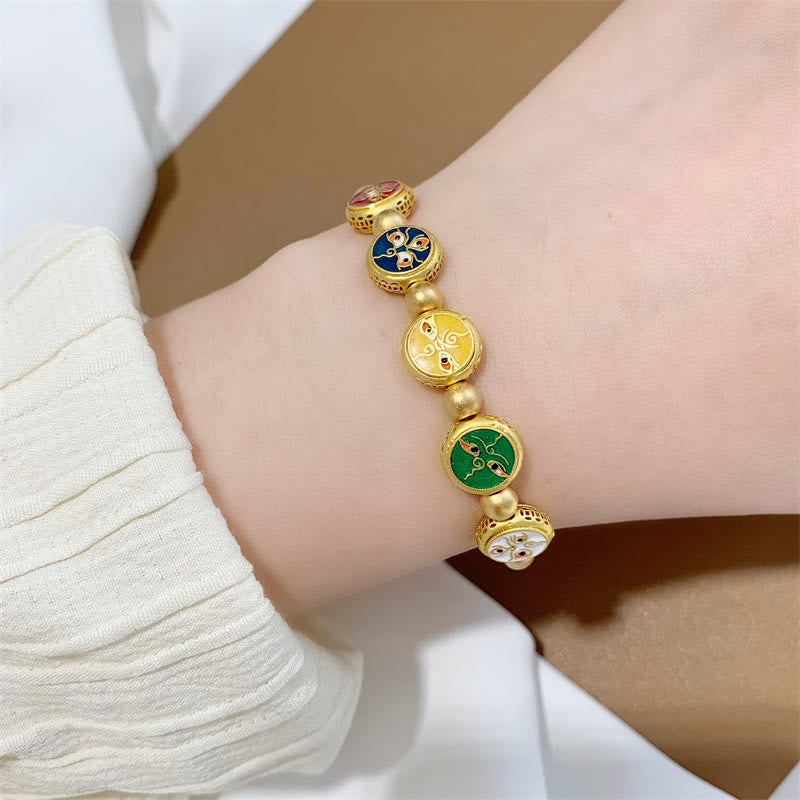 Pulsera tibetana de cuentas de cobre de Buda, cinco dioses de la riqueza, para la suerte