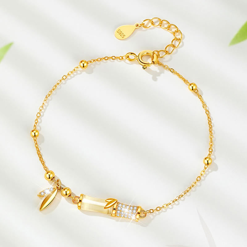 Pulsera de la suerte con piedras de Buda, plata de ley 925, chapada en oro de 18 quilates, jade blanco, bambú y circón.