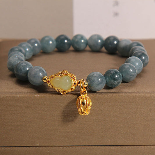 Pulsera de la suerte con amuleto de tulipán y calabaza de jade natural de Buda
