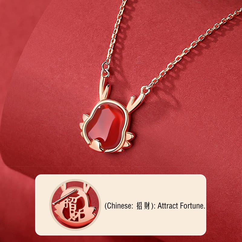 Buddha Stones 925 Sterling Silver Year of the Dragon Natural Red Agate Dragon Attract Fortune Fu Character Strength Bracelet Necklace Pendant Earrings