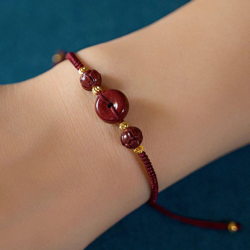Pulsera trenzada con bendición de paz y cinabrio de loto hecha a mano con piedras de Buda