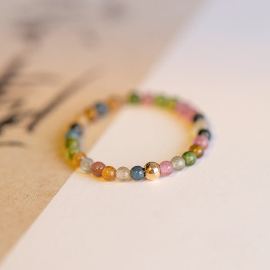 Ultra-fine 2mm Raw Stone Rainbow Tourmaline Ring