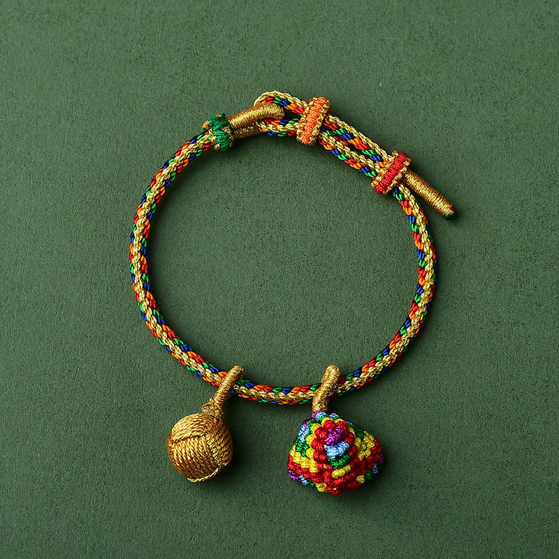 Buddha-Steine, buntes Seil, Glück, handgefertigt, Zongzi, goldene Kugel, Charm-Armband