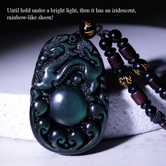 Collar PiXiu de obsidiana arcoíris positiva tibetana con piedras de Buda