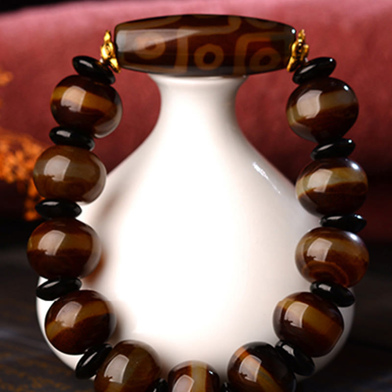 Buddha Stones Tibetisches Natur-Neun-Augen-Dzi-Perlen-Achat-Armband für Reichtum und Segen