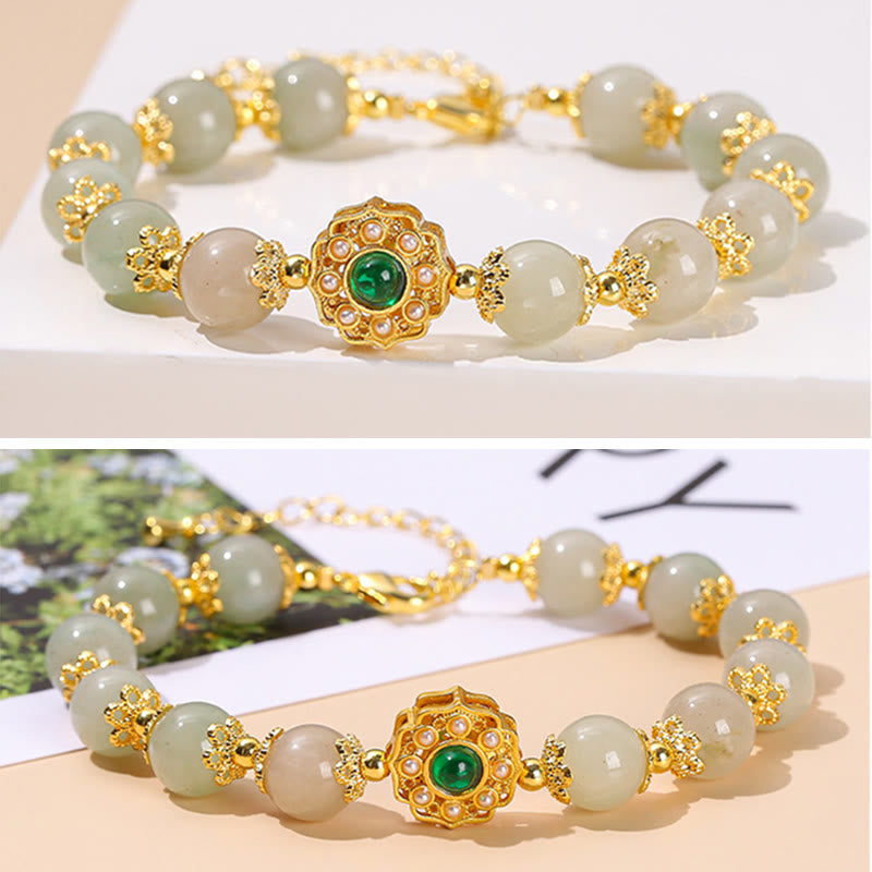 Buddha Stones Armband mit Perlenkette aus natürlicher Jade