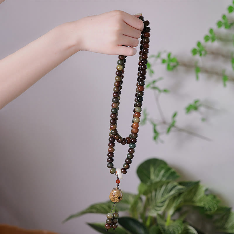 Pulsera de 108 cuentas Mala de Buda, color Dunhuang, con semillas de Bodhi y cuentas Dzi, para protegerse de los malos espíritus.