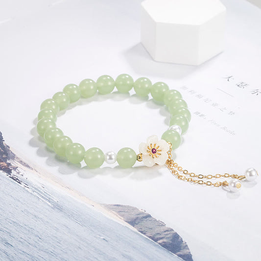 Buddha Stones Jade Pfirsichblüte Blume Perle Glück Segen Armband