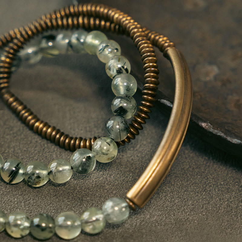 Pulsera de cobre con piedras de Buda, cuarzo hematoide rojo fantasma morado y cuarzo rutilado verde, amor y perdón