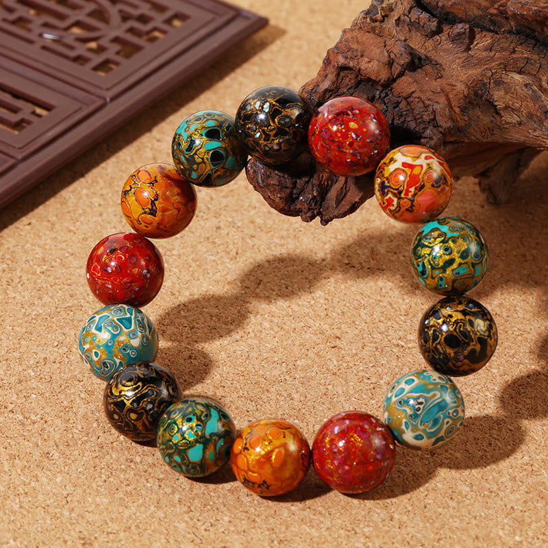 Pulsera de cuentas de laca multicolores naturales de Buda