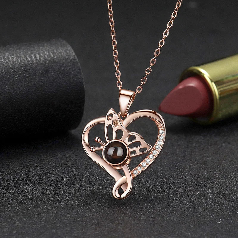 Butterfly Heart Photo Projection Necklace