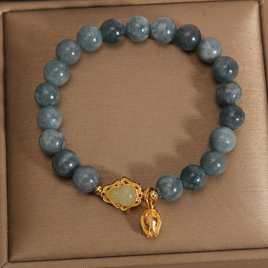 Pulsera de la suerte con amuleto de tulipán y calabaza de jade natural de Buda