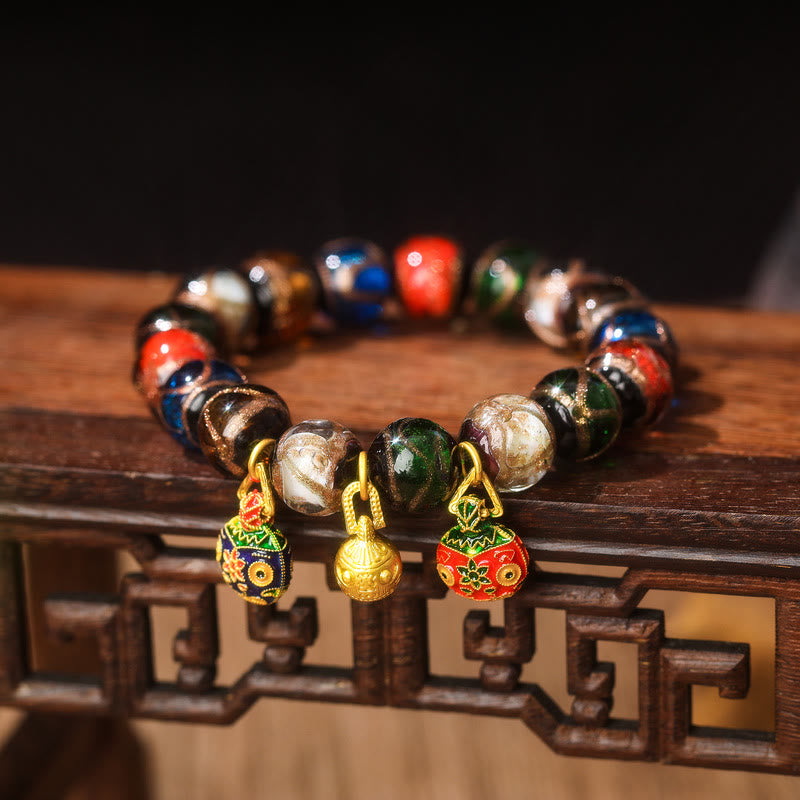 Pulsera de la suerte con cuentas de vidrio Liuli y amuleto familiar de la bestia devoradora de oro de los cinco elementos de Buda