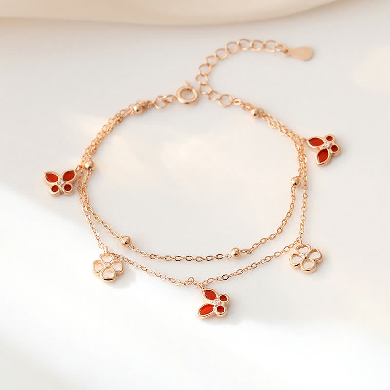 Pulsera, collar y colgante de plata de ley 925 con piedras de Buda, ágata roja, piedra Tridacna, mariposa, trébol de cuatro hojas, calma