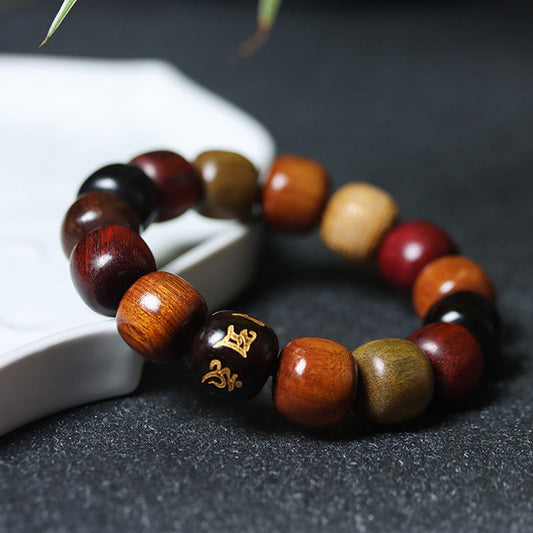 Pulsera de pureza Om Mani Padme Hum de varias maderas del Tíbet con piedras de Buda