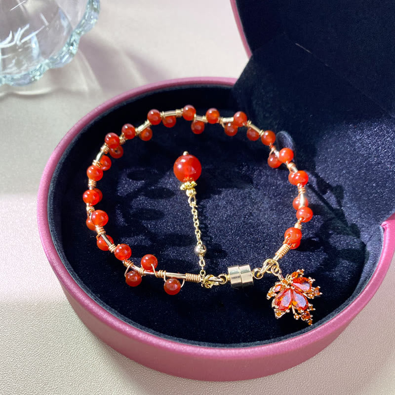 Buddha Stones Rotes Ahornblatt Glücksbringer Armband