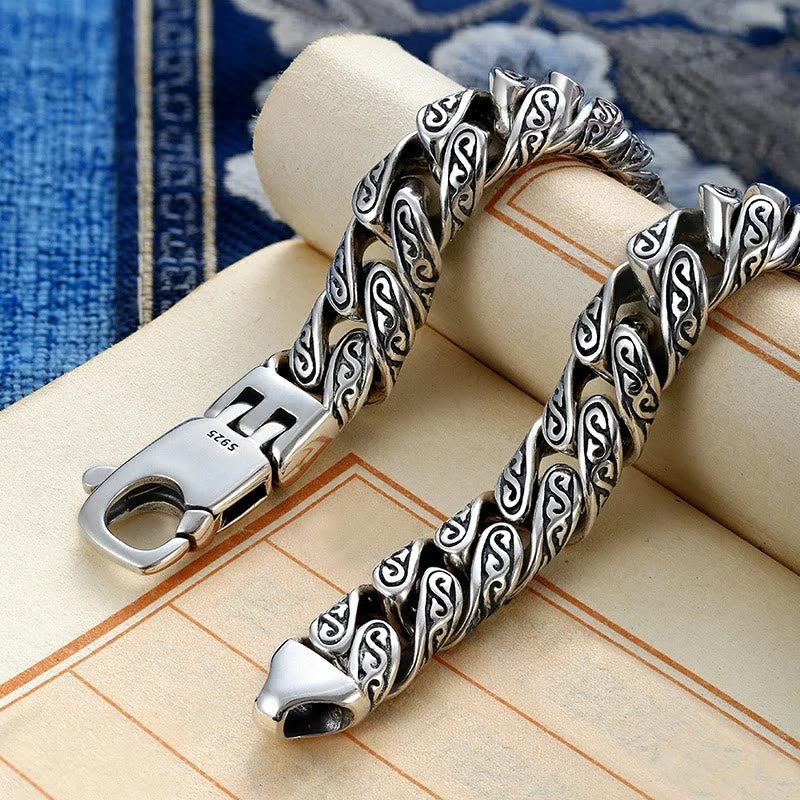Pulsera de la suerte tallada con diseño floral de la dinastía Tang y piedras de Buda