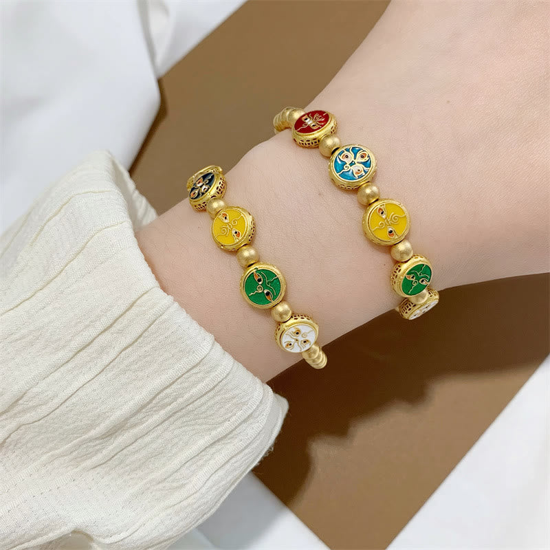 Pulsera tibetana de cuentas de cobre de Buda, cinco dioses de la riqueza, para la suerte