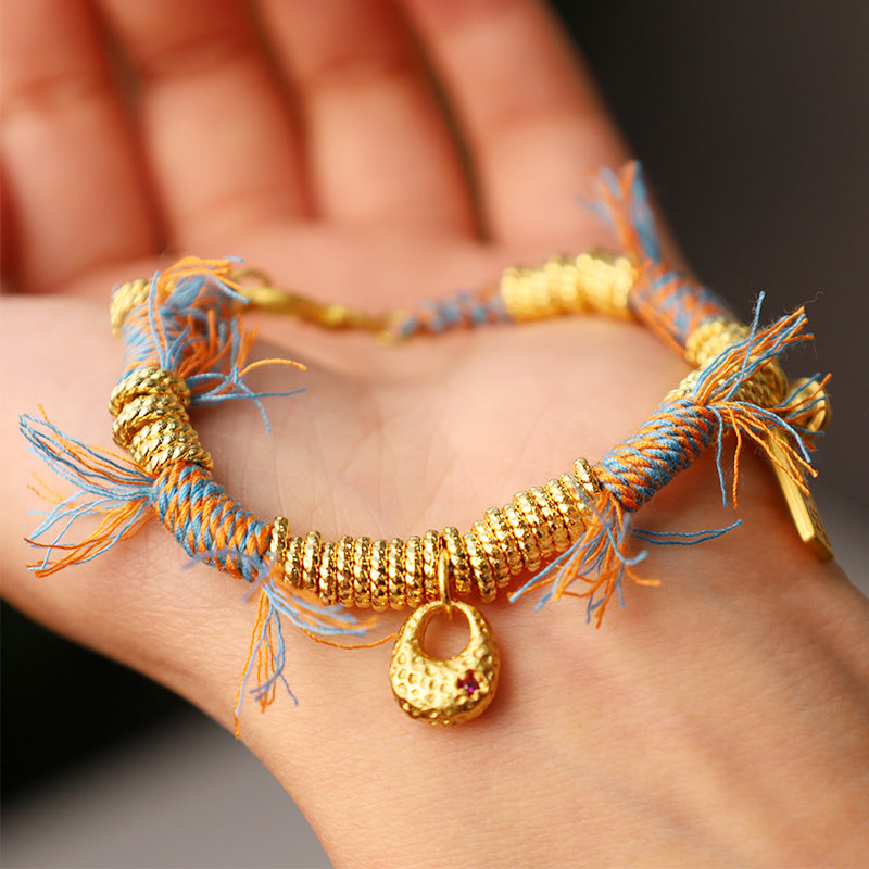 Pulsera trenzada de cuerda multicolor tibetana con piedras de Buda, hecha a mano