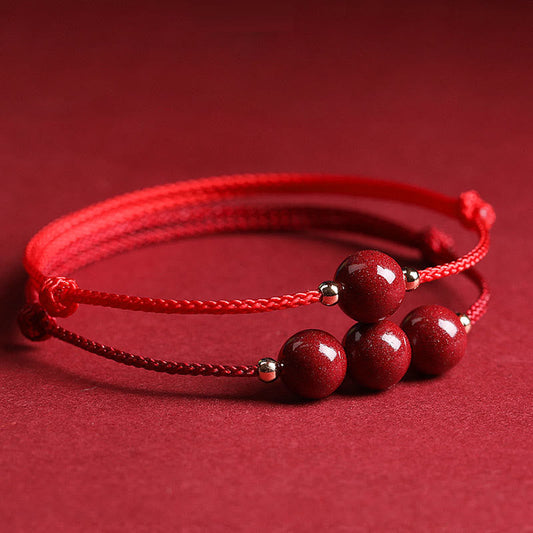 Pulsera tobillera con cuentas de cinabrio de la suerte natural y piedras de Buda