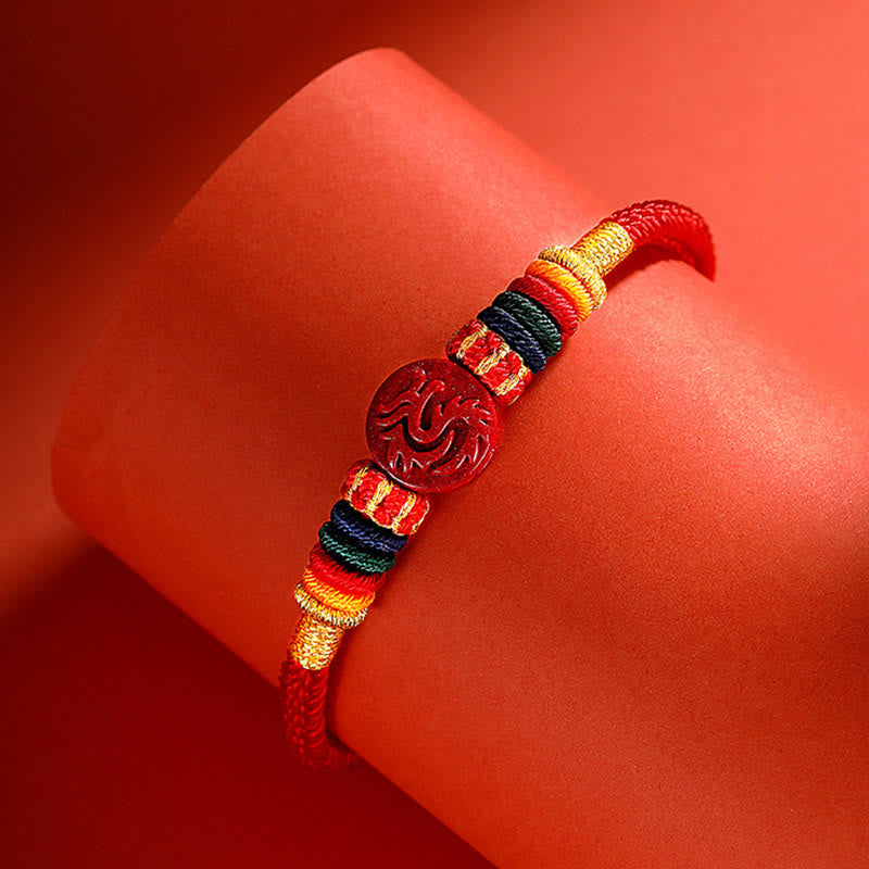 Buddha Stones Year of the Dragon 925 Sterling Silver Chinese Zodiac Cinnabar Auspicious Matches Blessing Bracelet