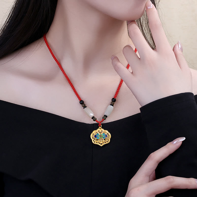 Collar con colgante de ágata y nubes auspiciosas vintage con piedras de Buda para la riqueza