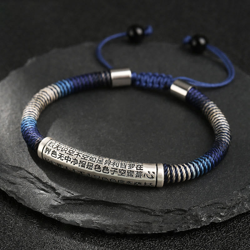 Pulsera trenzada de plata de ley 999 con piedras de Buda y sutra del corazón, hecha a mano
