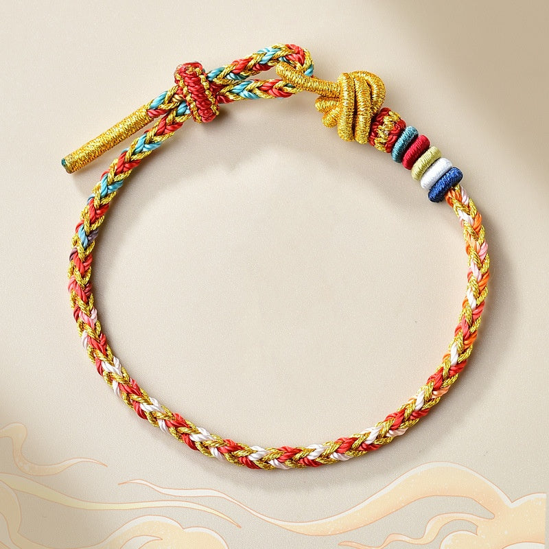 Pulsera trenzada de cuerda curativa dorada colorida hecha a mano con piedras de Buda