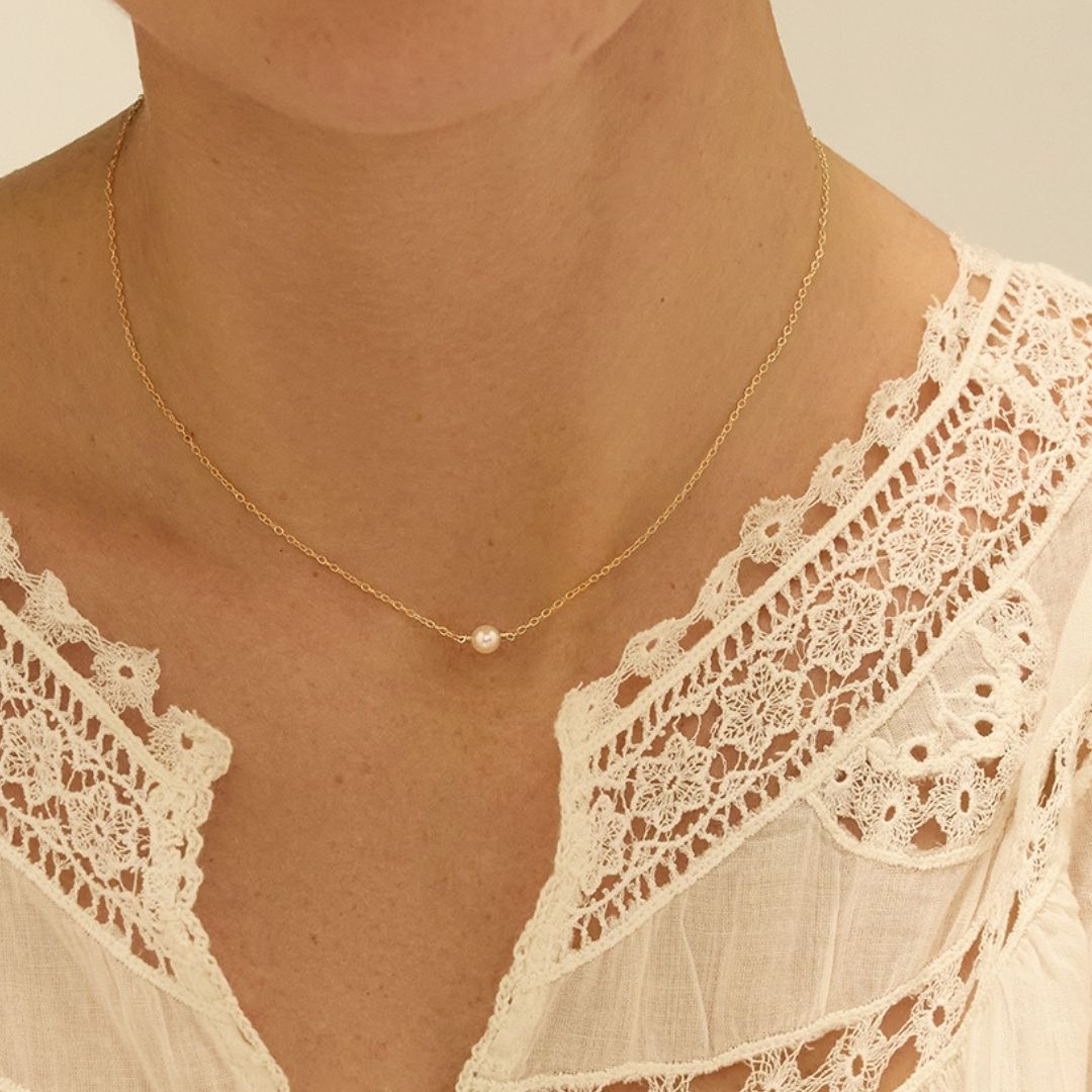 Gold Pearl Drop Huggies and Single Pearl Choker Gift Set