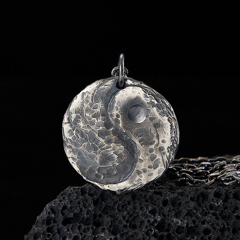Buddha Stones 990 Sterling Silber Yin Yang Hammer Textur Harmonie Halskette Anhänger