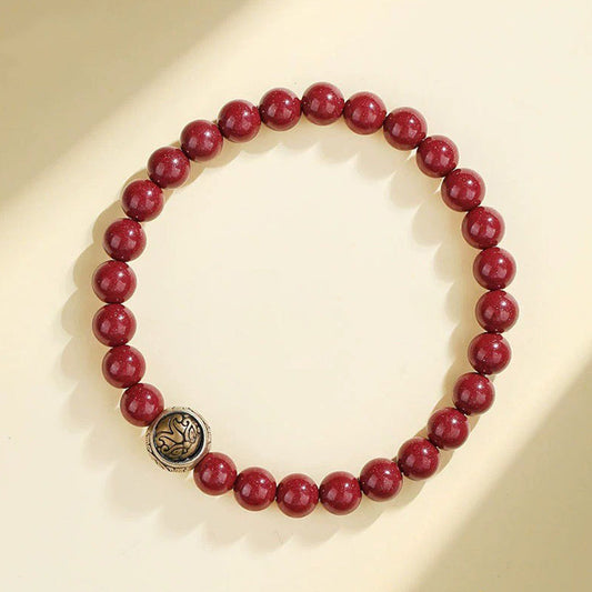 Pulsera de plata de ley 925 con piedras de Buda y cinabrio natural con bendición de las Cuatro Bestias