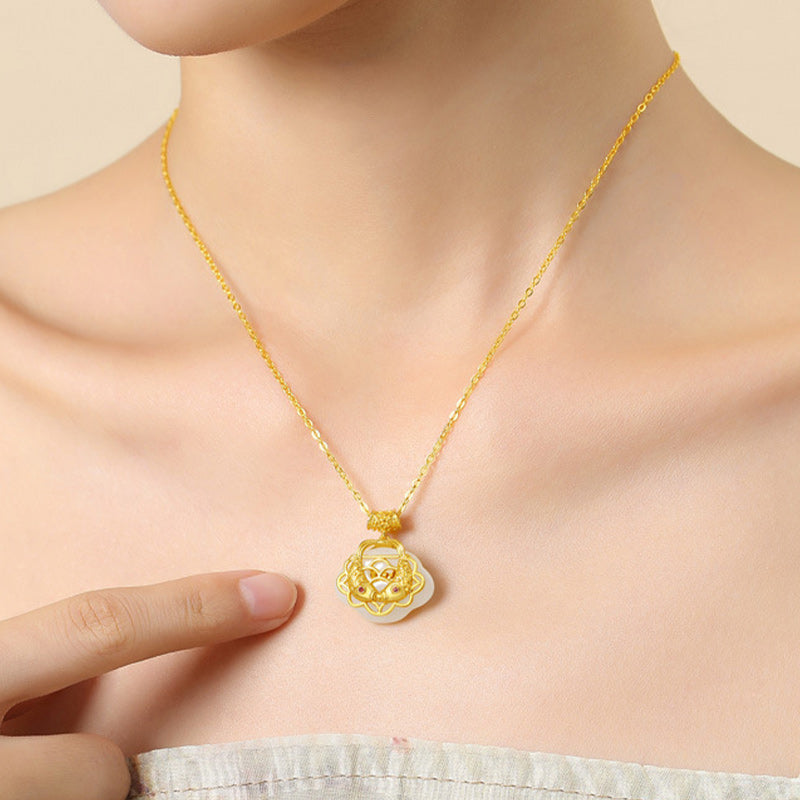 Collar con colgante de pez koi de jade hetiano natural de plata de ley 925 con piedras de Buda